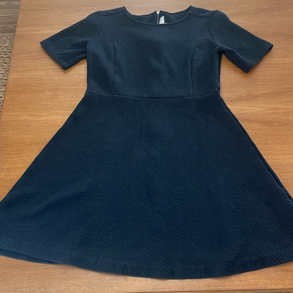 Loft Black Fit & Flare Cotton Knit Dress, Short Sleeves, Zipper Back, Size 8 - Picture 4 of 14